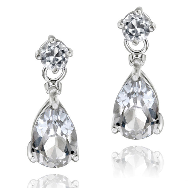 Diamond & Gemstone Accent Butterfly Clasp Teardrop Earrings - Silver / White Topaz