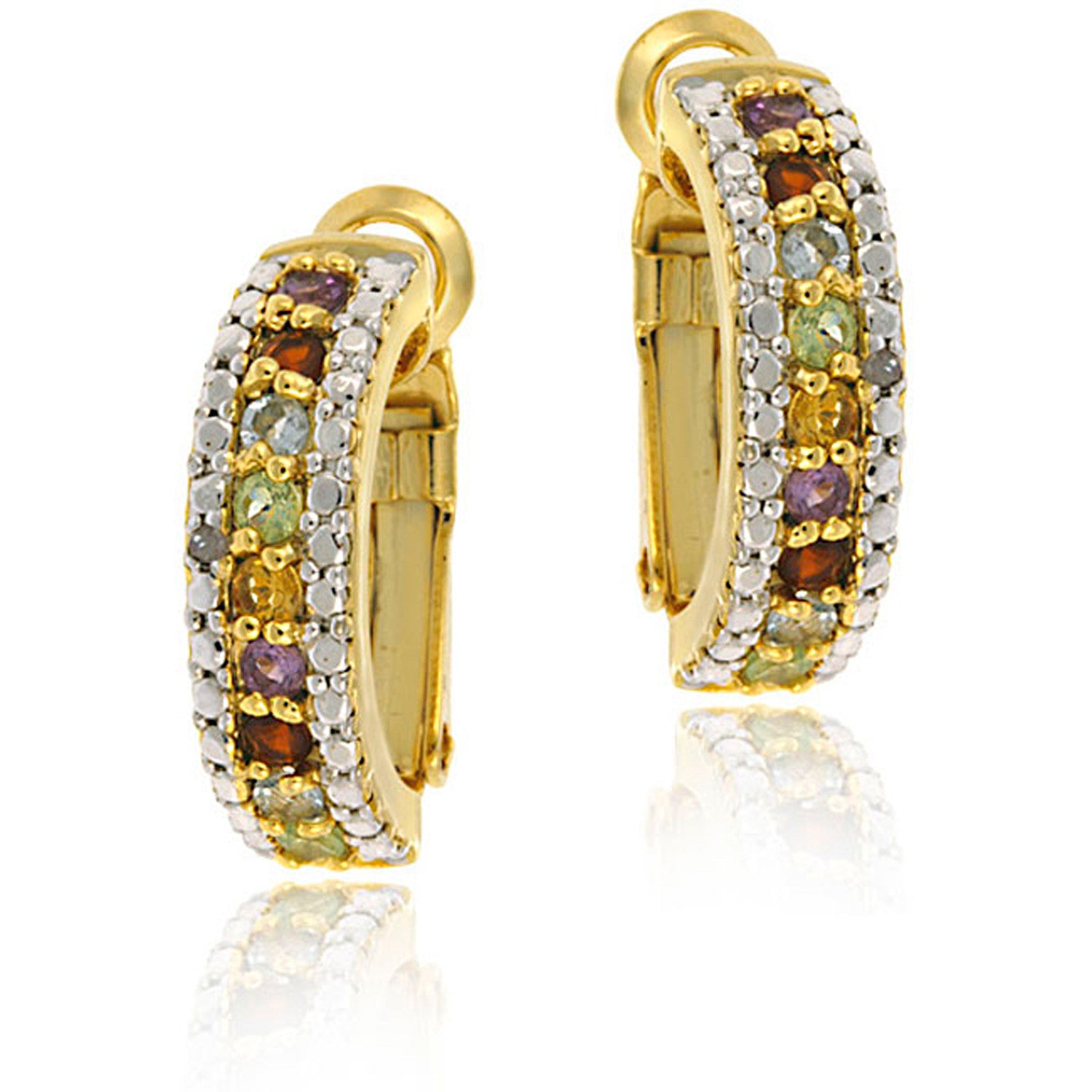 Gemstone Accented Clip-in Semi Hoop Earrings - Gold / Multi