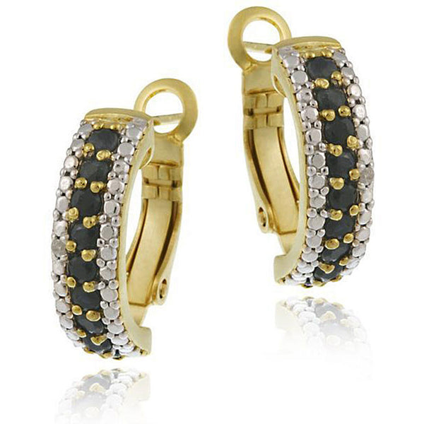 Gemstone Accented Clip-in Semi Hoop Earrings - Gold / Sapphire