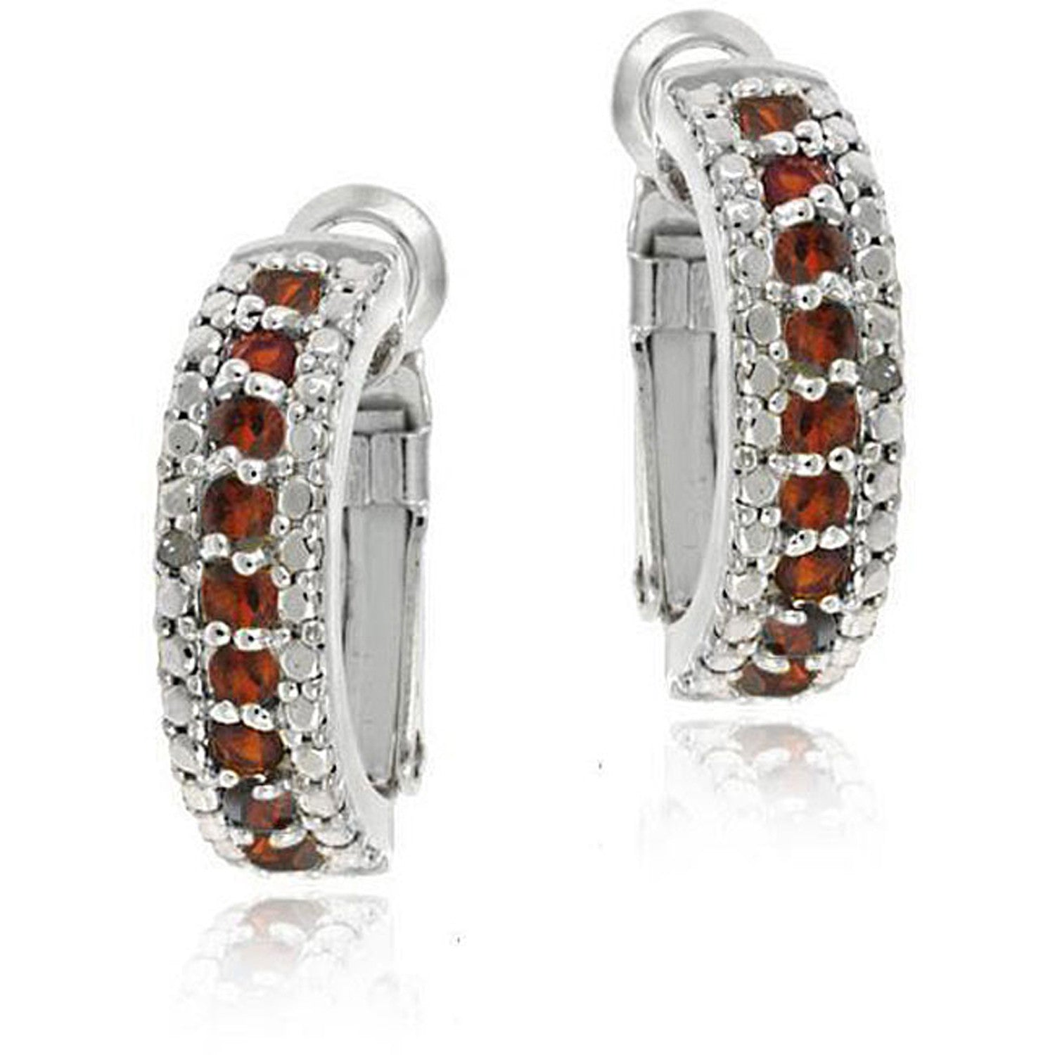 Gemstone Accented Clip-in Semi Hoop Earrings - Silver / Garnet