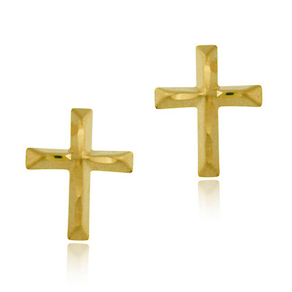 10k Gold Butterfly Clasp Diamond Cut Cross Earrings