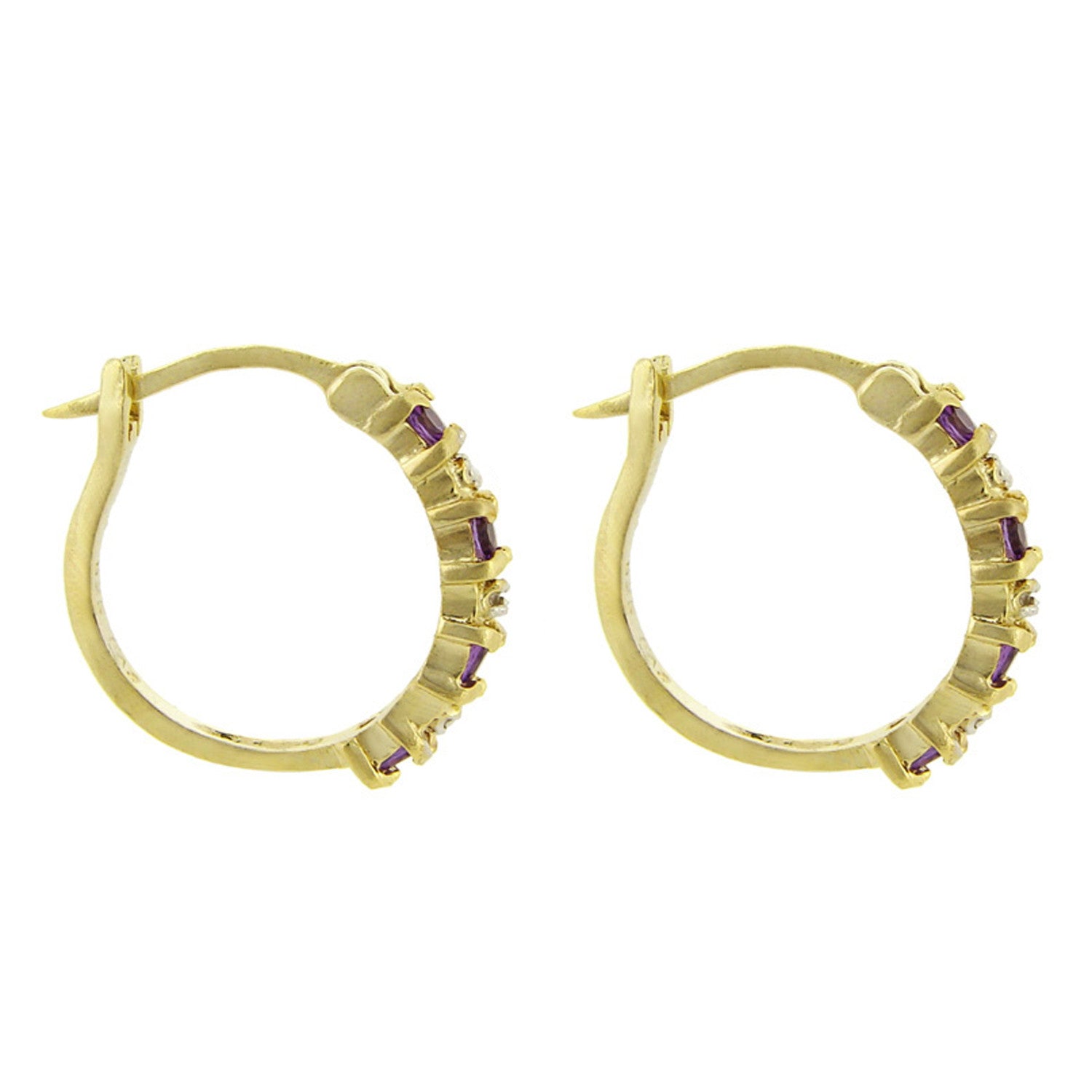 18k Gold Over Sterling Silver Diamond Accent Saddleback Hoop Earrings - Amethyst