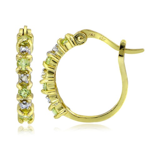 18k Gold Over Sterling Silver Diamond Accent Saddleback Hoop Earrings - Peridot