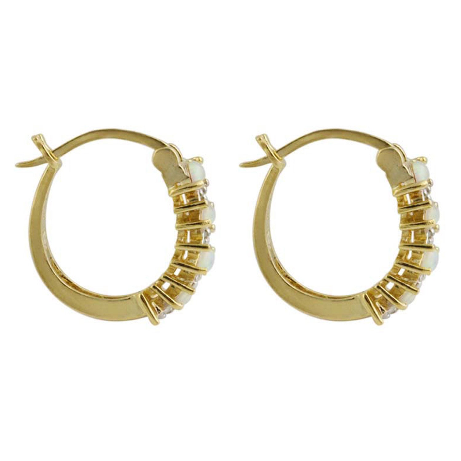 18k Gold Over Sterling Silver Diamond Accent & Synthetic Opal Saddleback Hoop Earrings