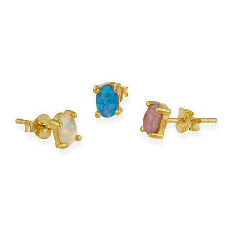 Set of 3 18k Gold Over Sterling Silver Multicoloured Opal Butterfly Clasp Earrings