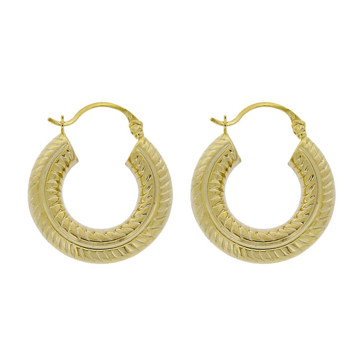 18k Gold Over Sterling Silver Rope Detail Saddleback Hoop Earrings