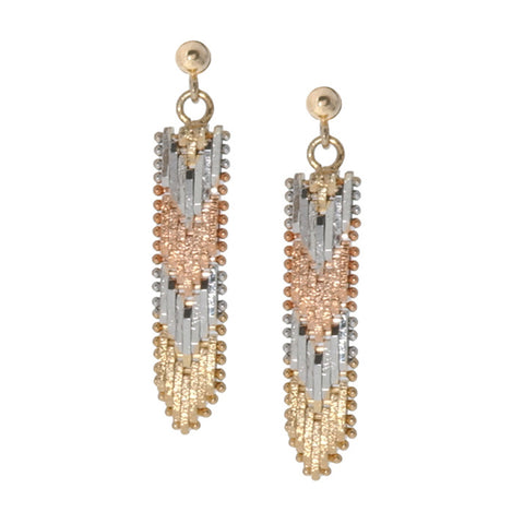 18k Gold Over Sterling Silver Tri-Colour Pattern Vermeil Dangle Earrings