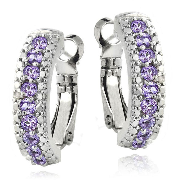 Half Hoop Gemstone & Diamond Accent Earrings - Amethyst