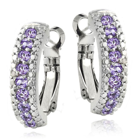 Half Hoop Gemstone & Diamond Accent Earrings - Amethyst