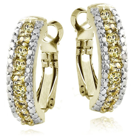 Half Hoop Gemstone & Diamond Accent Earrings - Citrine