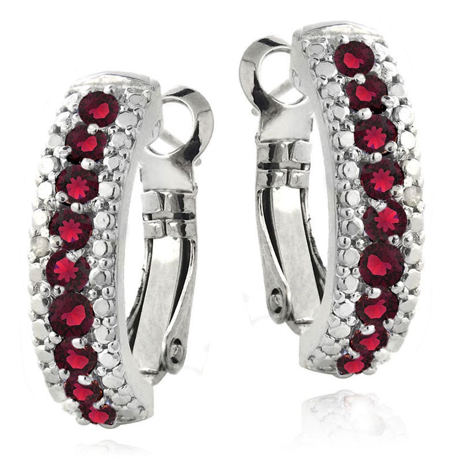 Half Hoop Gemstone & Diamond Accent Earrings - Ruby