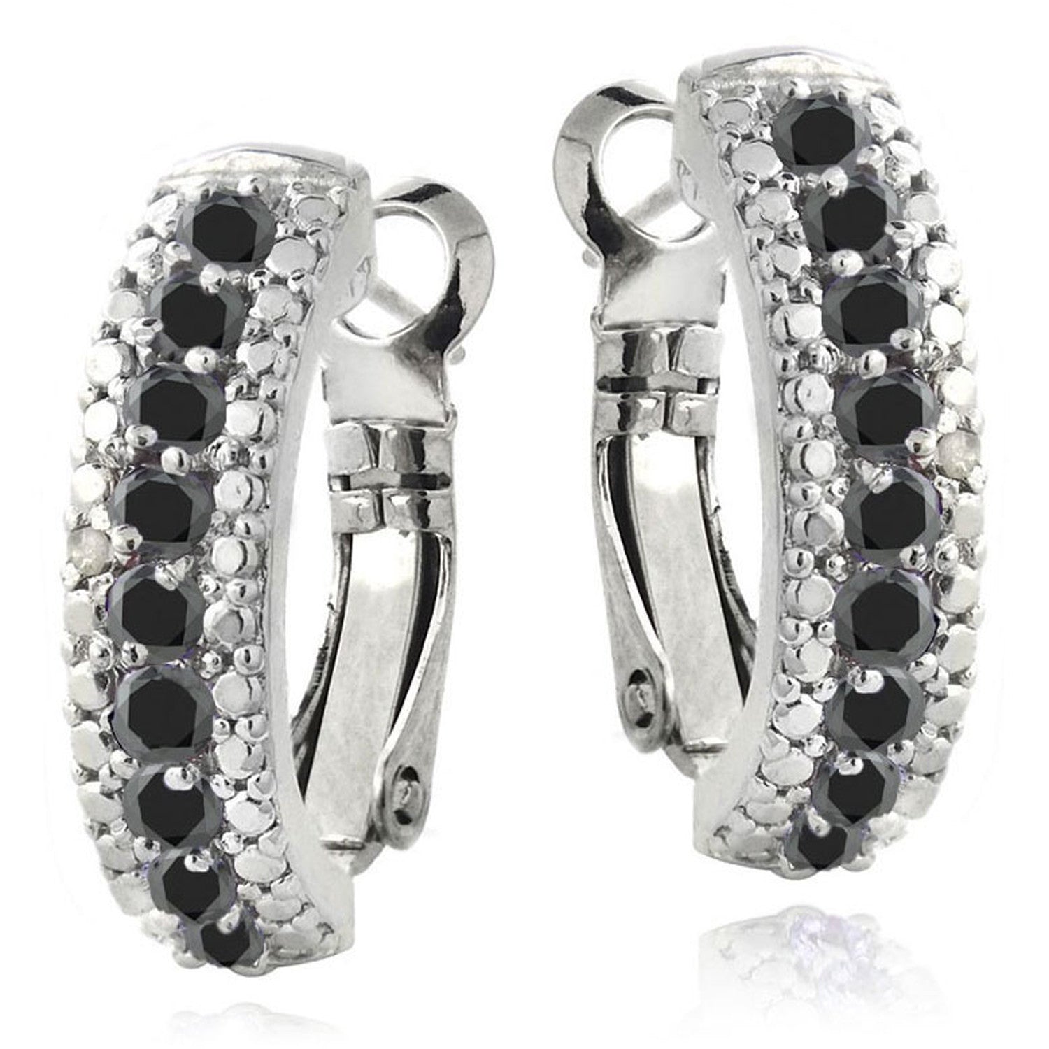 Half Hoop Gemstone & Diamond Accent Earrings - Sapphire