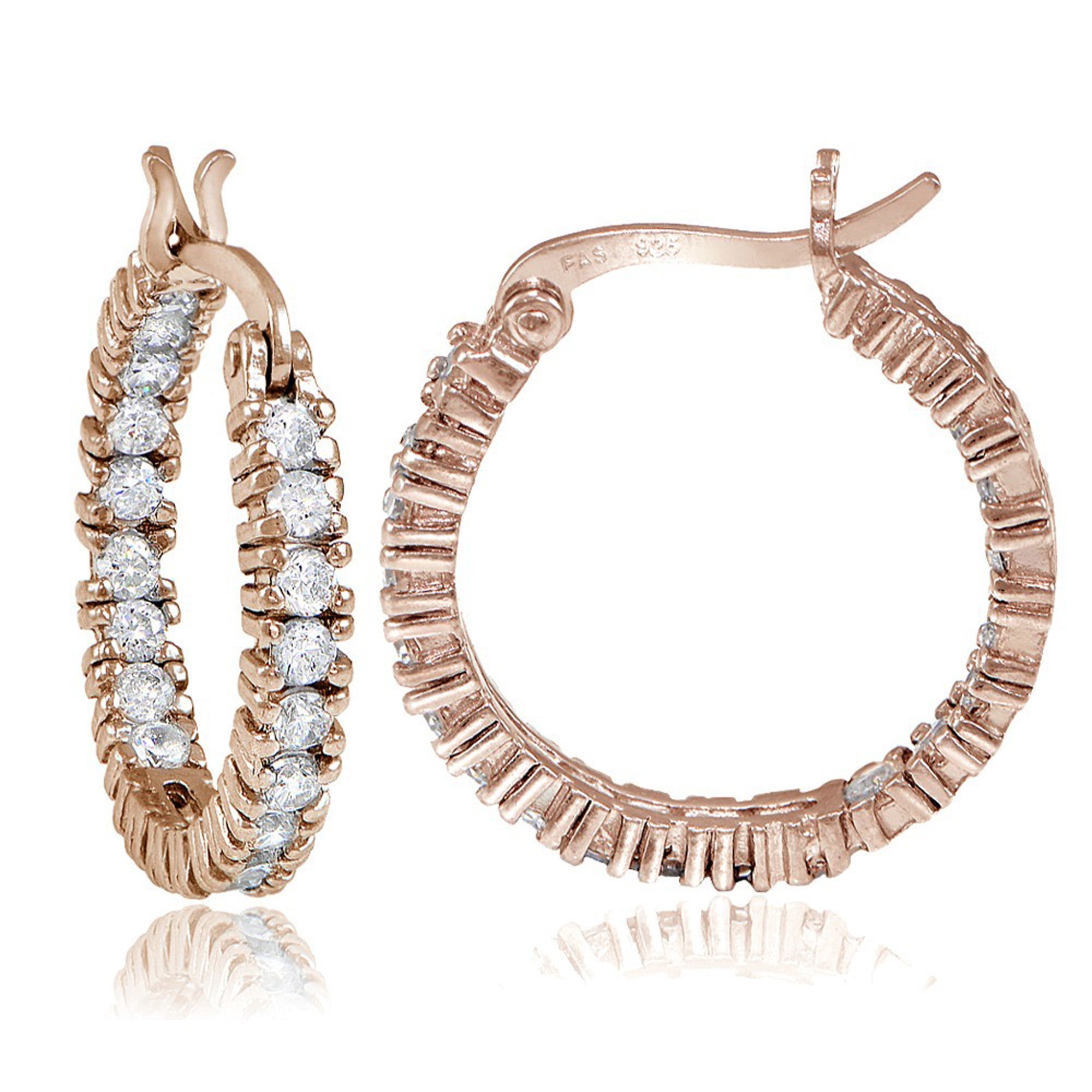 Inside Out Cubic Zirconia Saddleback Hoop Earrings - Rose Gold