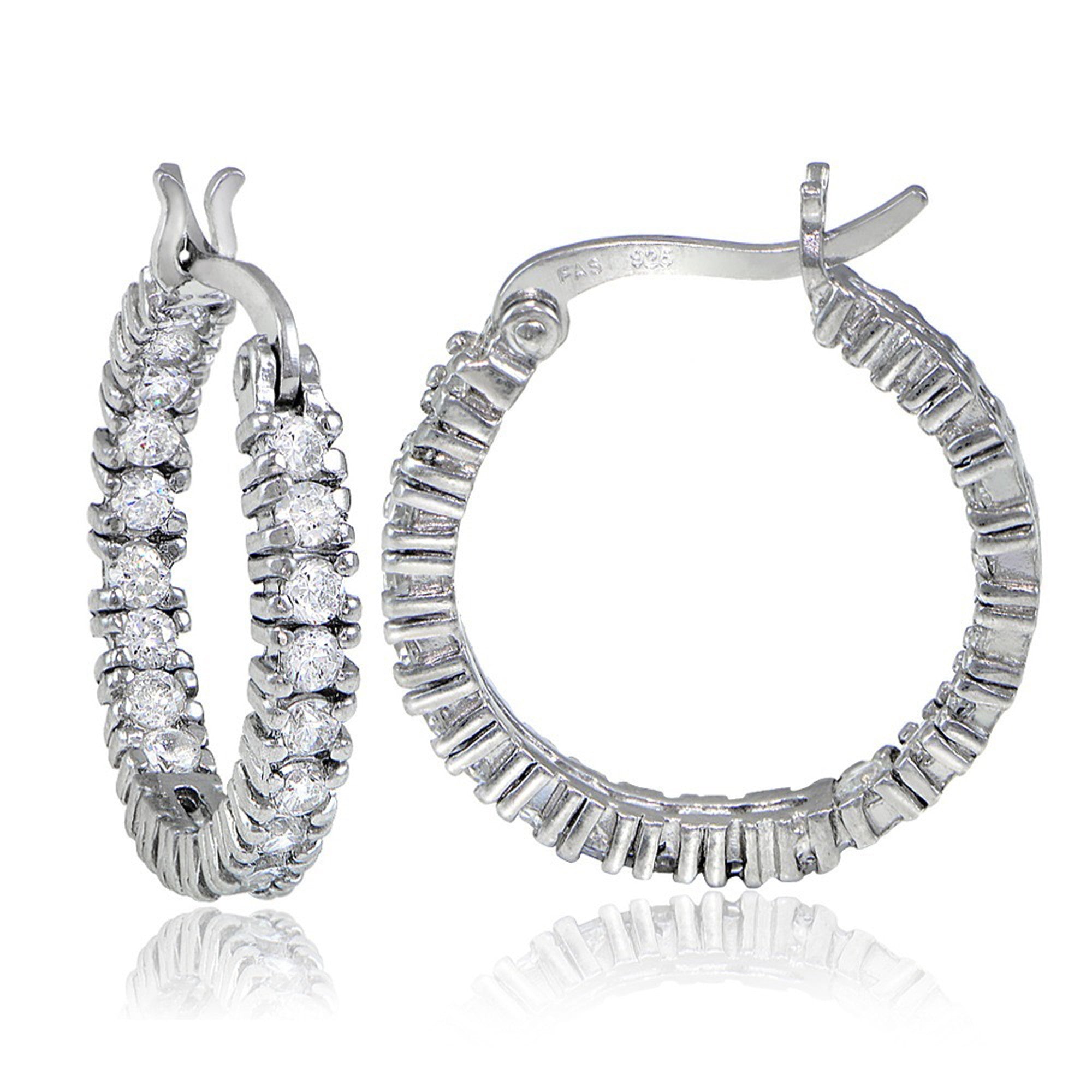 Inside Out Cubic Zirconia Saddleback Hoop Earrings - Silver
