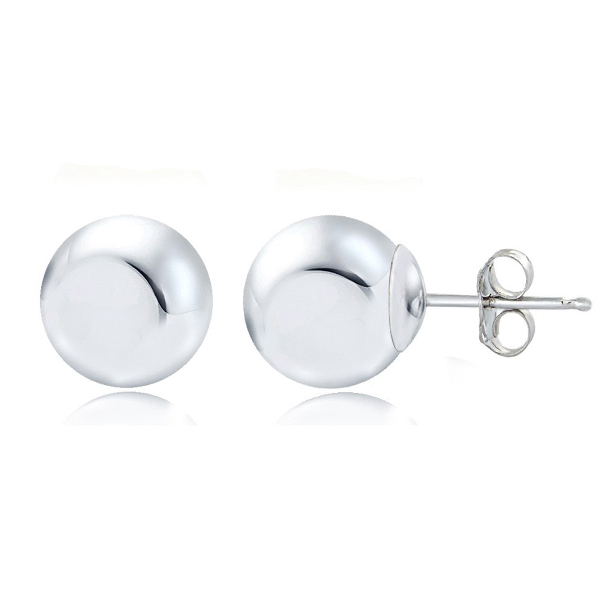Round Ball Butterfly Clasp Stud Earrings - 10mm White Gold
