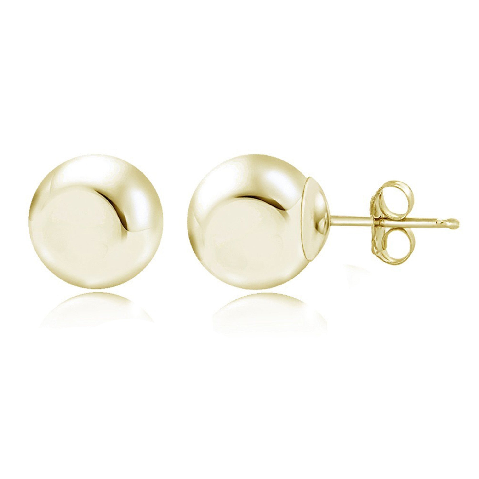 Round Ball Butterfly Clasp Stud Earrings - 10mm Yellow Gold