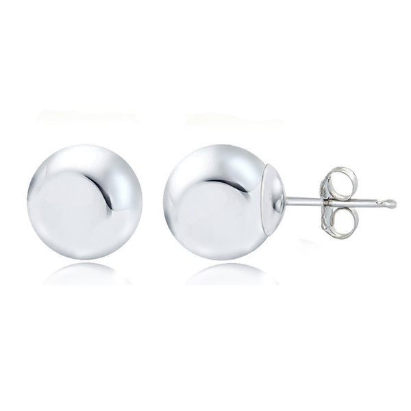 Round Ball Butterfly Clasp Stud Earrings - 7mm White Gold