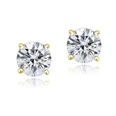 100 Facets Cubic Zirconia Butterfly Clasp Stud Earrings - Gold