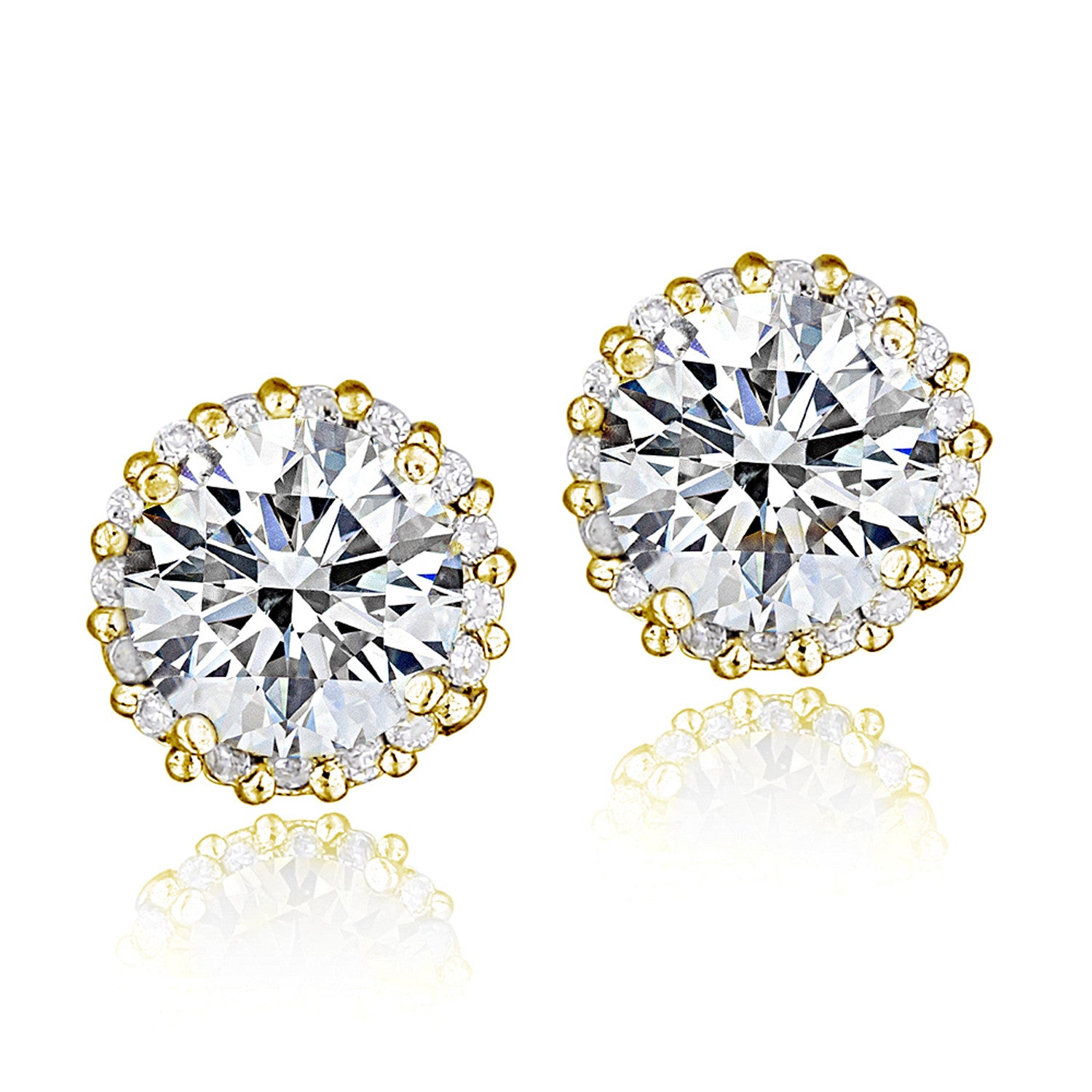 100 Facets Cubic Zirconia Halo Butterfly Clasp Stud Earrings - Gold