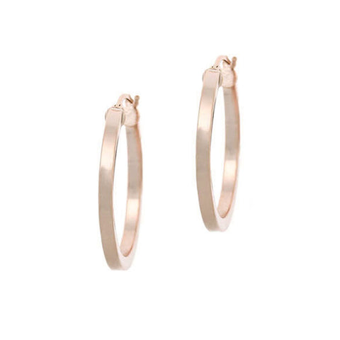 Polished Sterling Silver 25mm Saddleback Hoop Earrings - Rose Gold