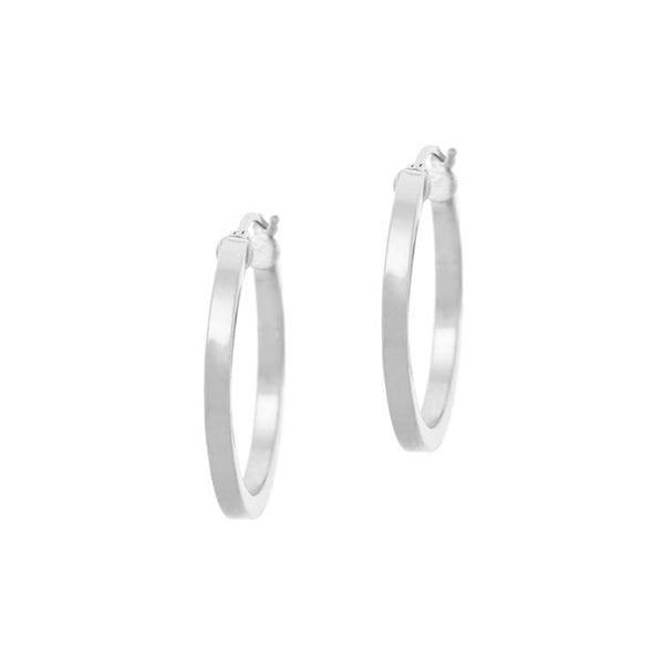 Polished Sterling Silver 25mm Saddleback Hoop Earrings - Silver