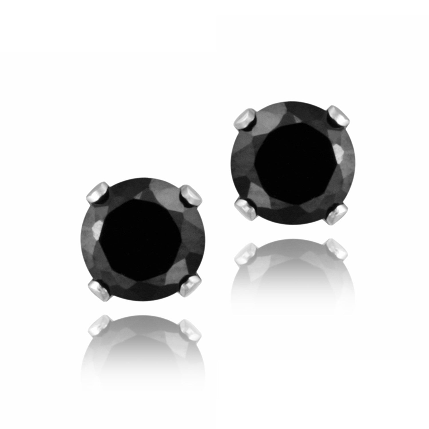 Sterling Silver 5mm Butterfly Clasp Stud Earrings - Black Spinel