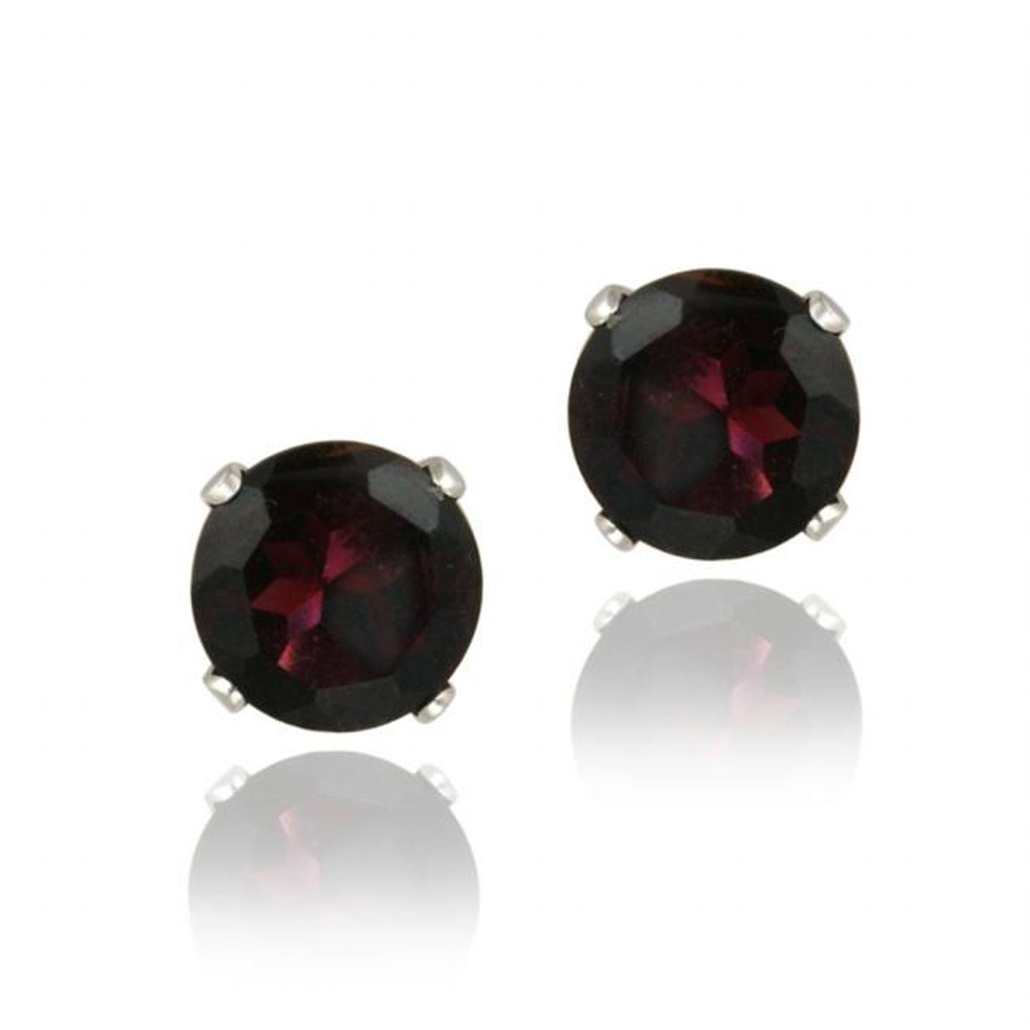 Sterling Silver 7mm Butterfly Clasp Stud Earrings - Garnet