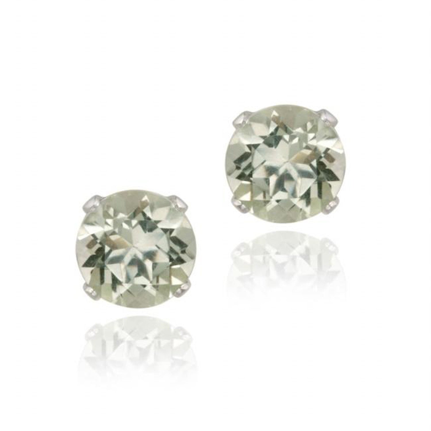 Sterling Silver 7mm Butterfly Clasp Stud Earrings - Green Amethyst