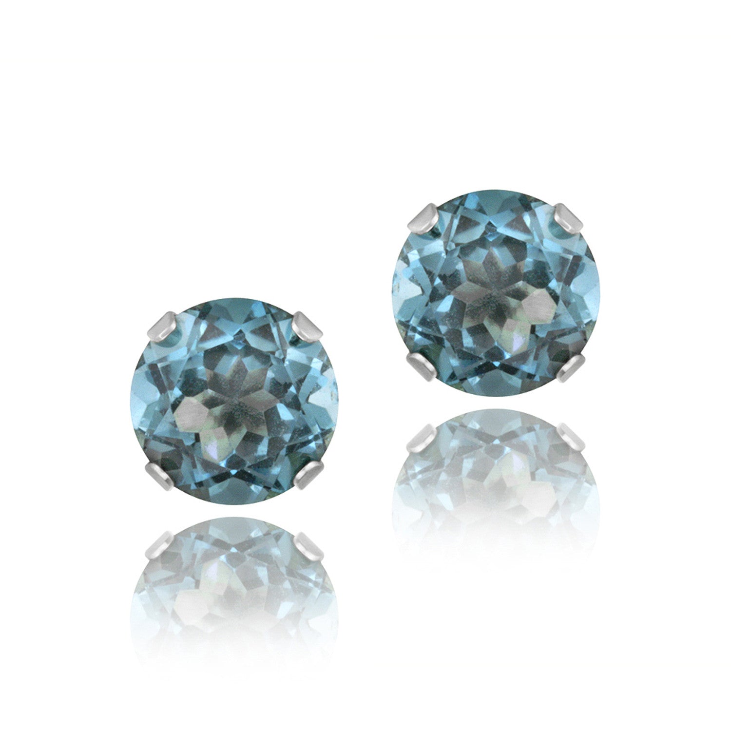 Sterling Silver 7mm Butterfly Clasp Stud Earrings - London Blue Topaz