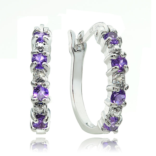 Amethyst Diamond Accented Sterling Silver Hoop Earrings