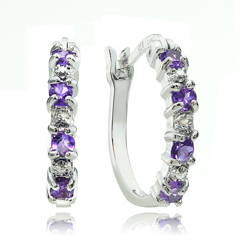 Amethyst Diamond Accented Sterling Silver Hoop Earrings