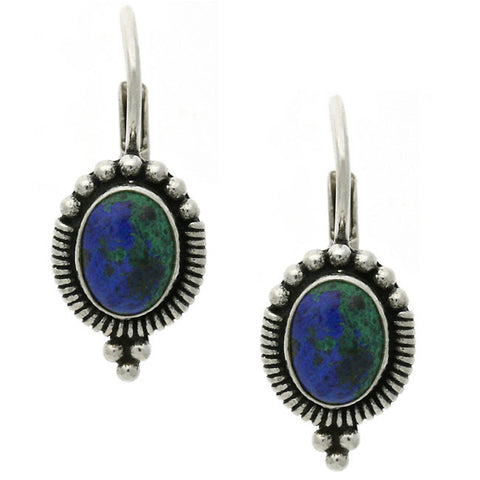 Azurite Oval Cut Gemstone Sterling Silver Leverback Earrings