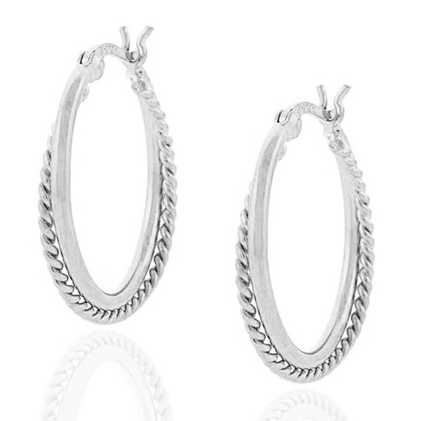 Sterling Silver Braided Clip Back Hoop Earrings - Silver