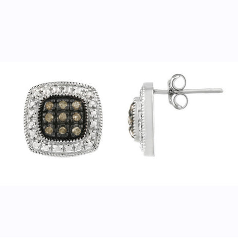 Brown Diamond Accented Sterling Silver Square Stud Earrings
