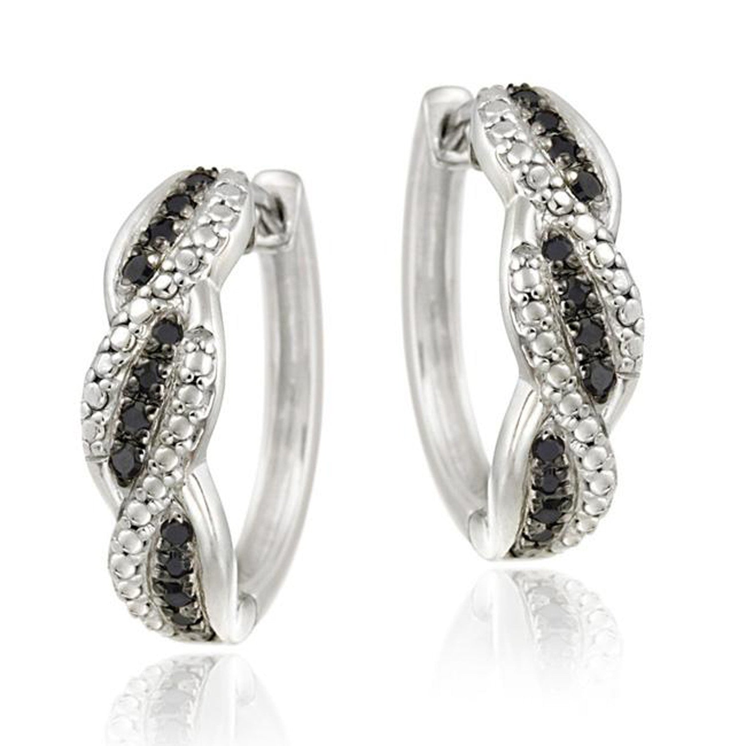 Black Diamond Accent Sterling Silver Saddleback Hoop Earrings