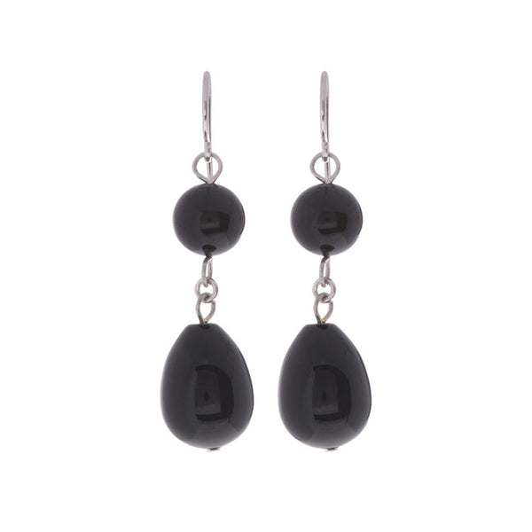 Black Onyx Stone Sterling Silver Dangle Earrings