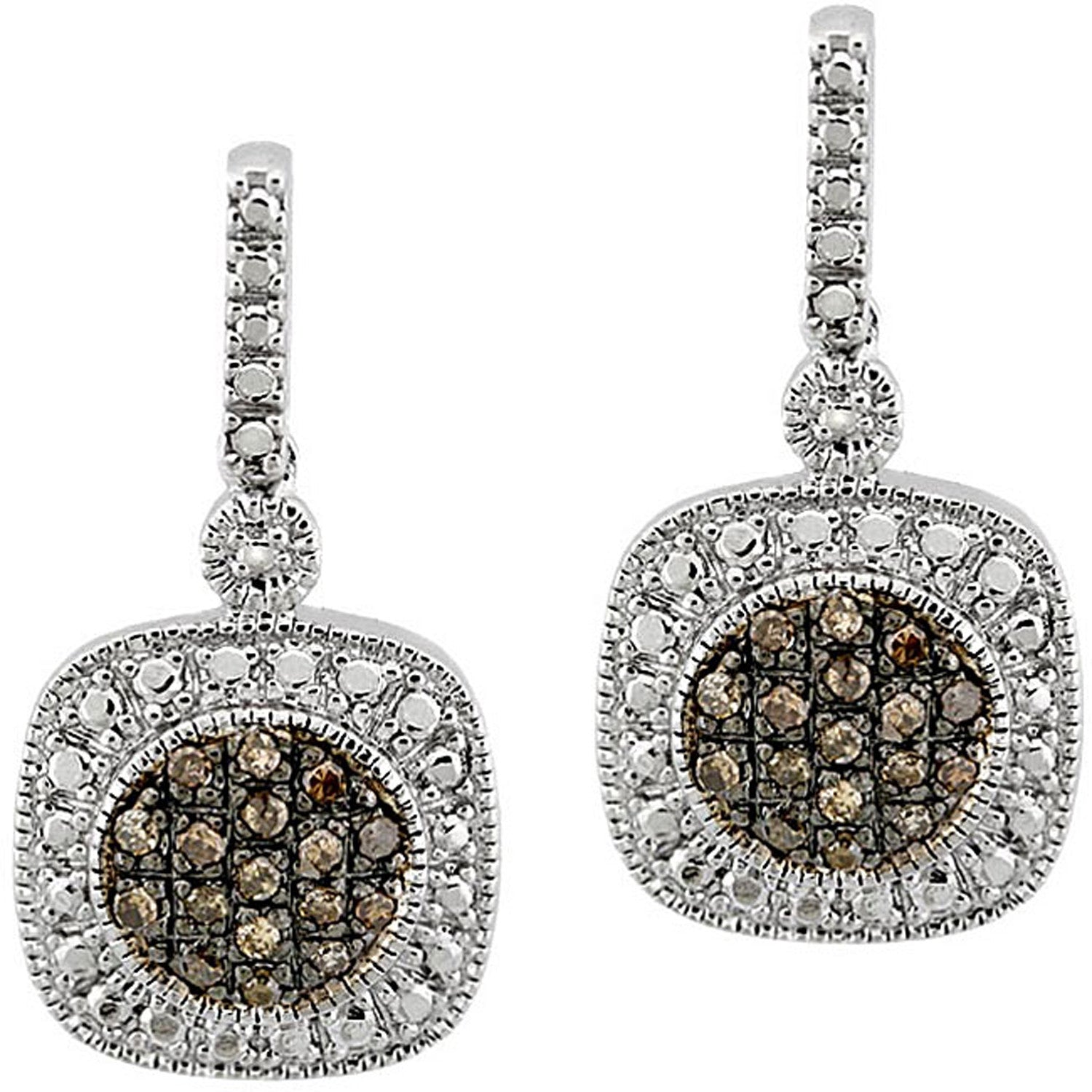 Brown Diamond Accented Sterling Silver Dangle Earrings