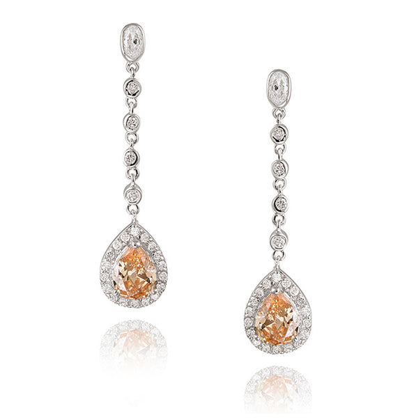 Champagne Cubic Zirconia Accent Sterling Silver Teardrop Dangle Earrings