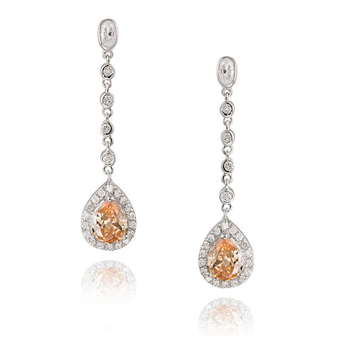 Champagne Cubic Zirconia Accent Sterling Silver Teardrop Dangle Earrings
