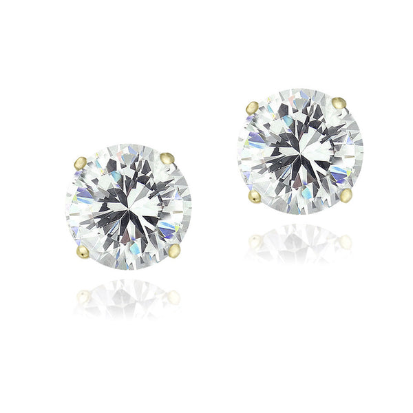 Cubic Zirconia Accent Sterling Silver Butterfly Clasp Stud Earrings - Yellow Gold