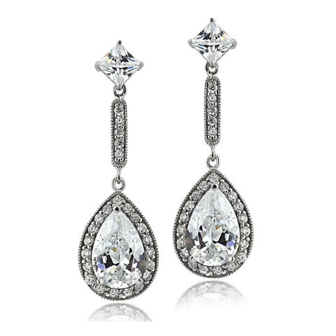 Cubic Zirconia Accent Sterling Silver Butterfly Clasp Teardrop Dangle Earrings