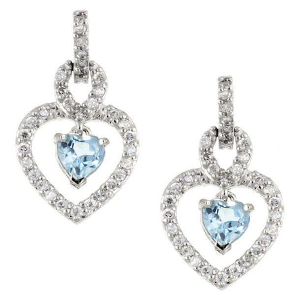 Cubic Zirconia & Blue Topaz Accent Sterling Silver Heart Dangle Earrings