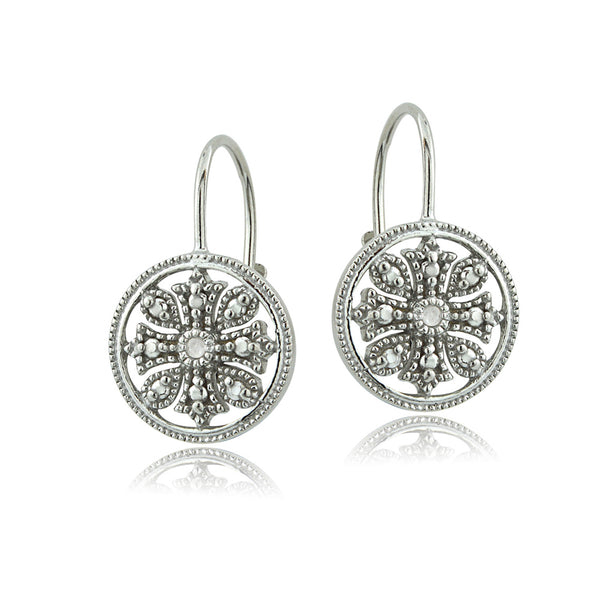 Diamond Accent Sterling Silver Filigree Leverback Earrings
