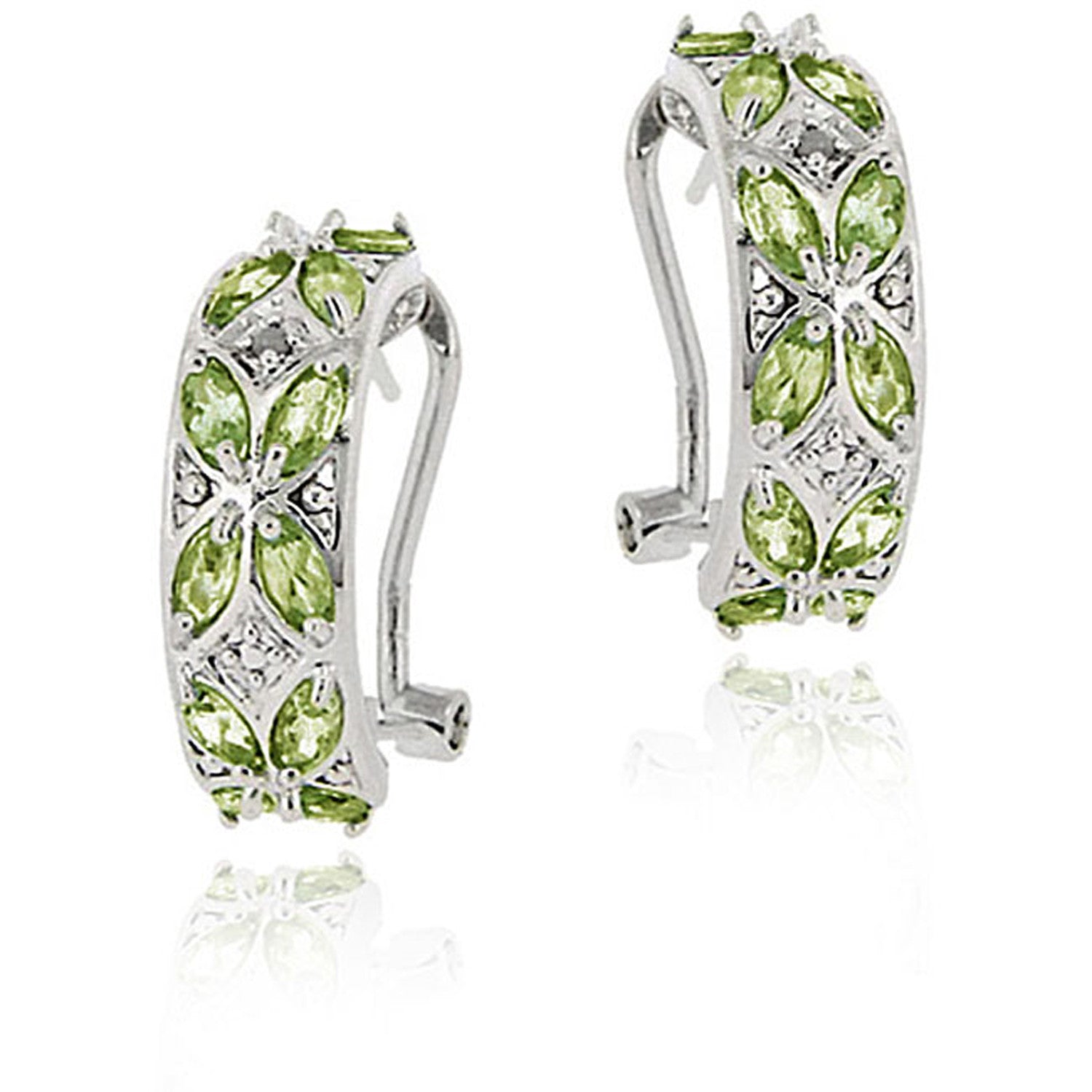 Diamond Accent Sterling Silver Half Hoop Earrings - Peridot