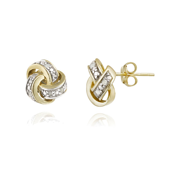Diamond Accent Sterling Silver Love Knot Stud Earrings - Yellow Gold