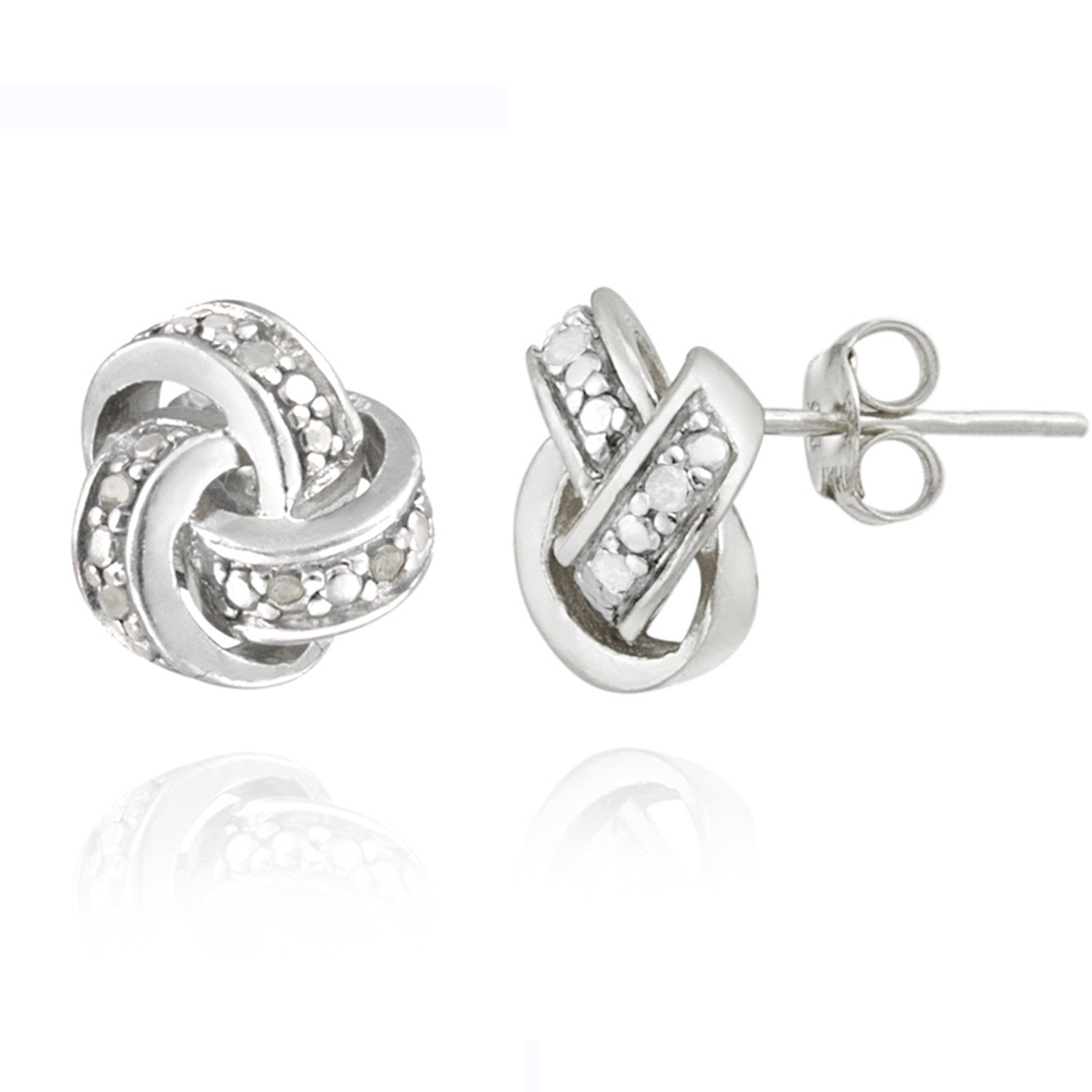 Diamond Accent Sterling Silver Love Knot Stud Earrings - Silver