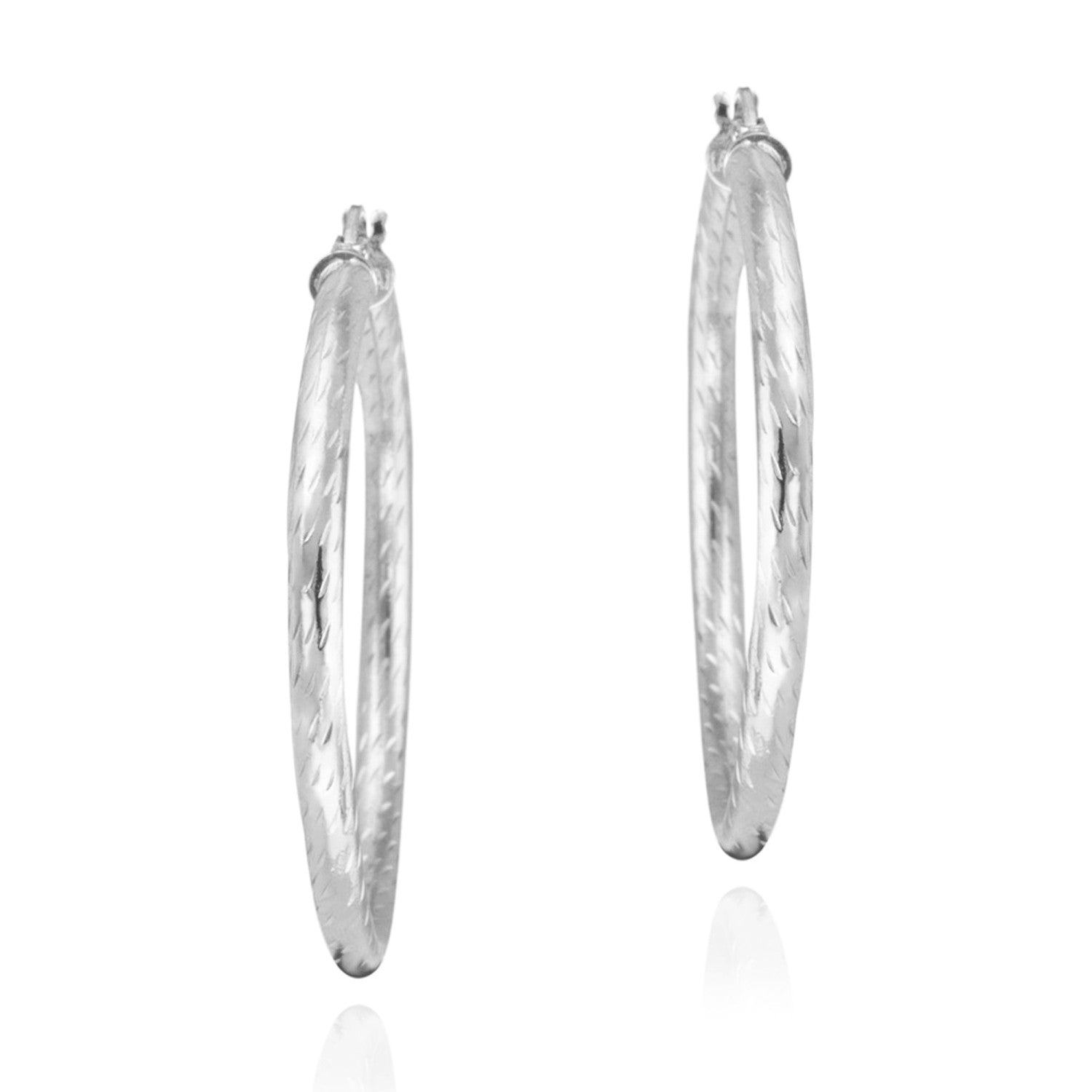 Diamond Cut Sterling Silver 35mm Saddleback Hoop Earrings - Silver