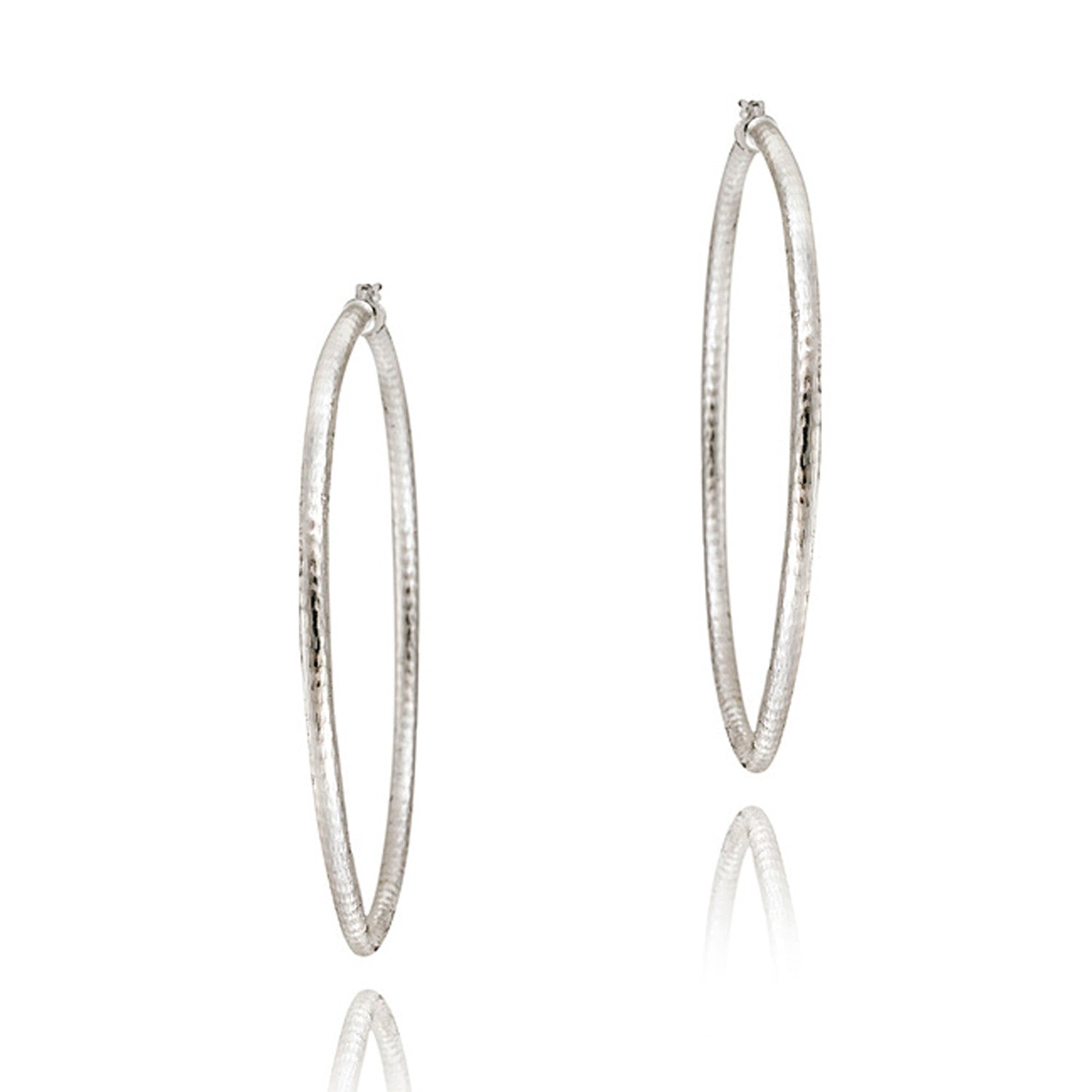 Diamond Cut Sterling Silver 60mm Saddleback Hoop Earrings - Silver