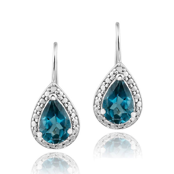 Sterling Silver Diamond & Gemstone Accent Dangle Earrings - Blue Topaz