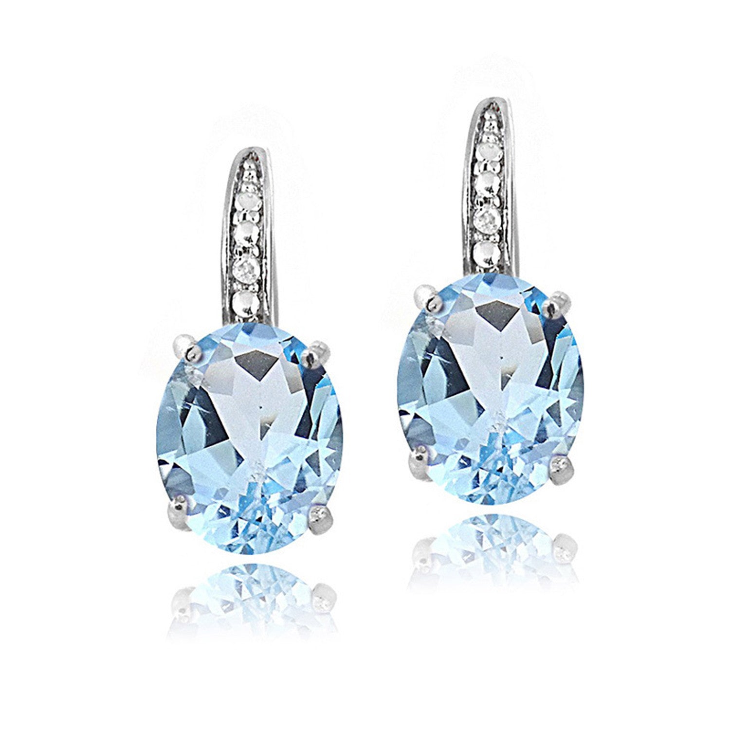 Sterling Silver Diamond & Gemstone Accent Leverback Earrings - Blue Topaz
